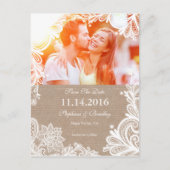 kant en Burlap Save the Date Briefkaart (Voorkant)