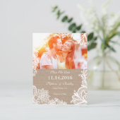 kant en Burlap Save the Date Briefkaart (Staand voorkant)