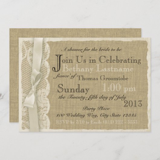  Kant en Burlap Vrijgezellenfeest Kaart (Voorkant / Achterkant)