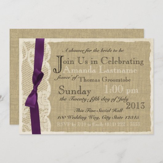 Kant en Burlap Vrijgezellenfeest Kaart (Voorkant / Achterkant)