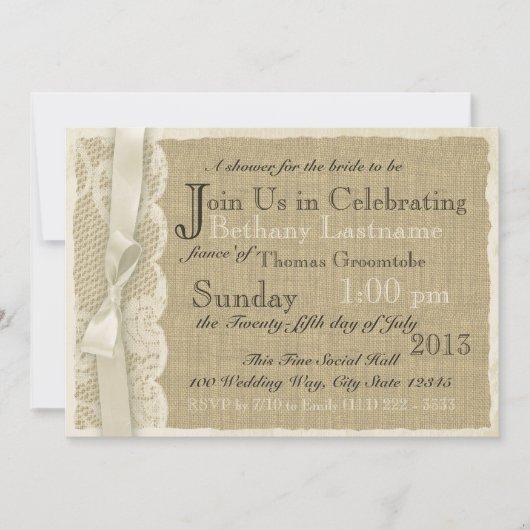  Kant en Burlap Vrijgezellenfeest Kaart (Voorkant)