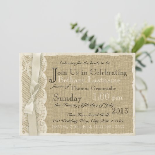  Kant en Burlap Vrijgezellenfeest Kaart (Staand voorkant)