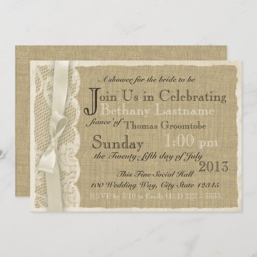  Kant en Burlap Vrijgezellenfeest Kaart (Voorkant / Achterkant)