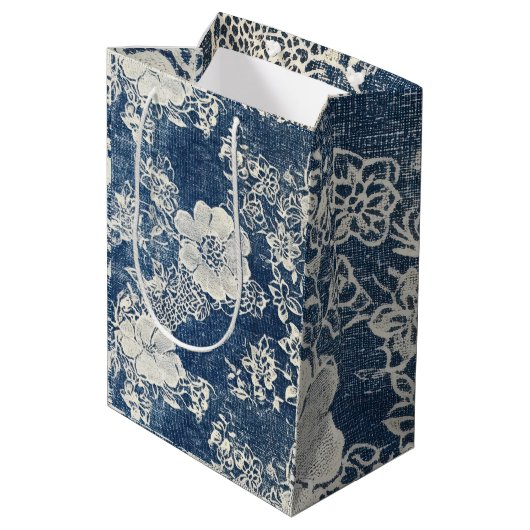  kant en denim textuur medium cadeauzakje (Achterkant Gekanteld)