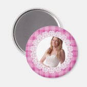 Kant en geruit -Hart op Roze- Magneet (Voorkant / Achterkant)