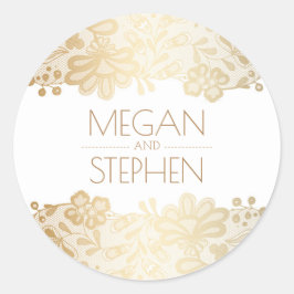  kant en gouden en witte bruiloft ronde sticker