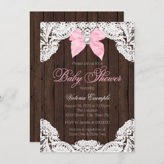 Kant en hout Baby shower Kaart (Voorkant / Achterkant)