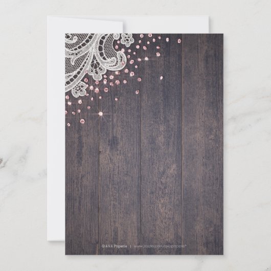 Kant en hout blush glitter rustieke Quinceanera Kaart (Achterkant)
