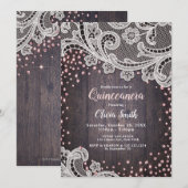 Kant en hout blush glitter rustieke Quinceanera Kaart (Voorkant / Achterkant)