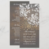Kant en hout Goud Confetti Rustiek Trouwprogramma Programmakaart (Voorkant / Achterkant)