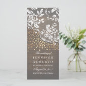 Kant en hout Goud Confetti Rustiek Trouwprogramma Programmakaart (Staand voorkant)