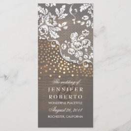 Kant en hout Goud Confetti Rustiek Trouwprogramma Programmakaart