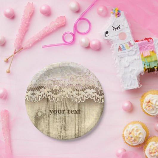  kant en hout rustieke bruiloft partij Borden Papieren Bordje (Feest)