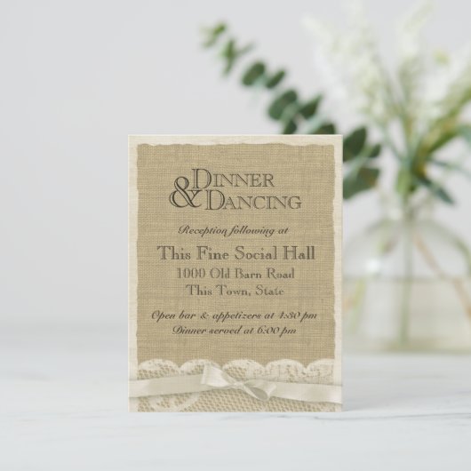 Kant en jute ontvangstkaart uit de oude doos informatiekaartje (Staand voorkant)