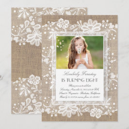 Kant en jute Vintage Elegante Foto Verjaardag Kaart