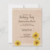 Kant en jute Zonnebloemen Verjaardagsuitnodiging o Kaart (Voorkant)