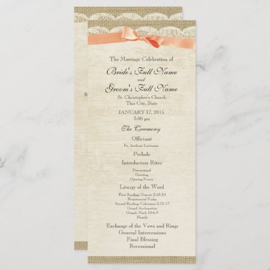  kant en koraal boog bruiloft programma programmakaart (Voorkant / Achterkant)