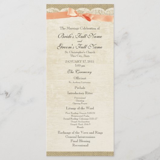  kant en koraal boog bruiloft programma programmakaart (Voorkant)