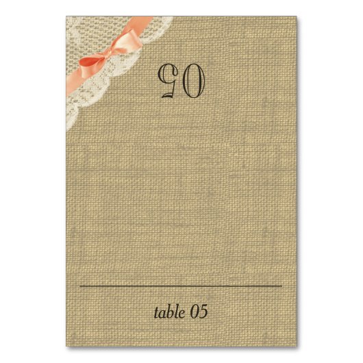  kant en koraal Bow Burlap Zitplaatsen Kaart (Voorkant)