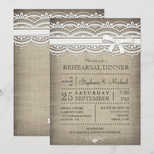  kant en linen Rustic repetitie Kaart (Voorkant / Achterkant)