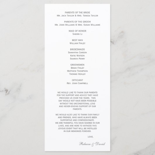 Kant en lint trouwprogramma's programmakaart (Achterkant)