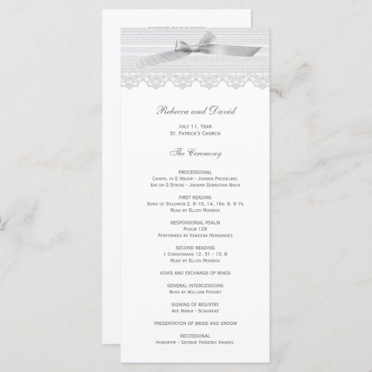 Kant en lint trouwprogramma's programmakaart (Voorkant / Achterkant)