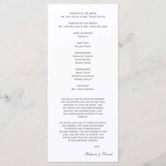 Kant en lint trouwprogramma's programmakaart (Achterkant)