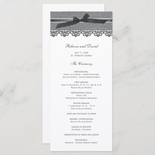 Kant en lint trouwprogramma's programmakaart (Voorkant / Achterkant)