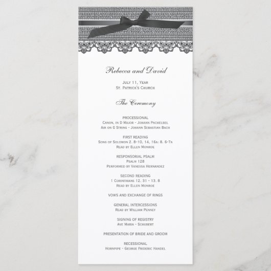 Kant en lint trouwprogramma's programmakaart (Voorkant)