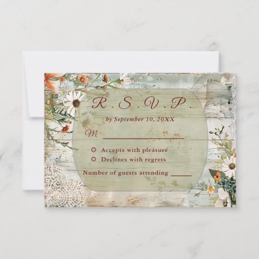 kant en madeliefjes rustieke bruiloft RSVP Kaart (Voorkant)