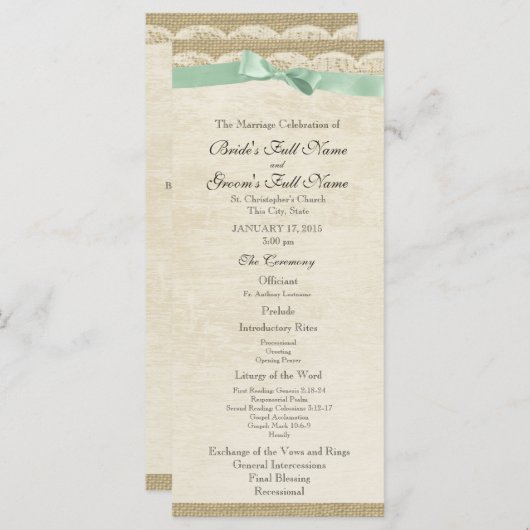  kant en munt groene boog bruiloft programma programmakaart (Voorkant / Achterkant)