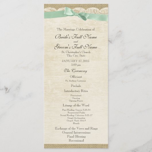  kant en munt groene boog bruiloft programma programmakaart (Voorkant)