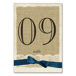  Kant en Navy Blue Bow Tafelnummer Kaart