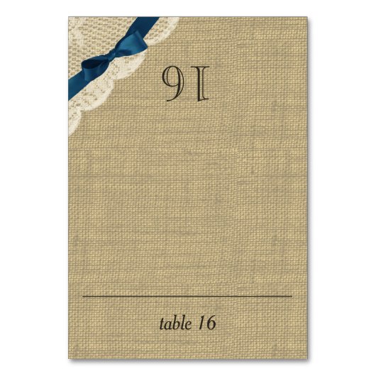 Kant en Navy Bow Burlap Zitmeubel Kaart (Voorkant)