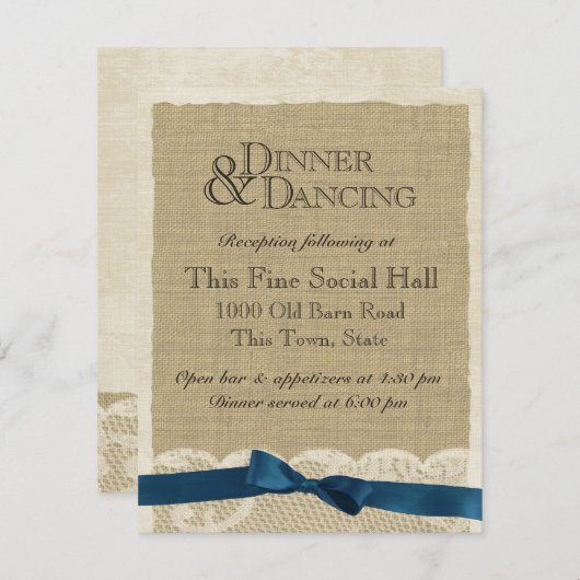  Kant en Navy Bow Receptie Kaart (Voorkant / Achterkant)