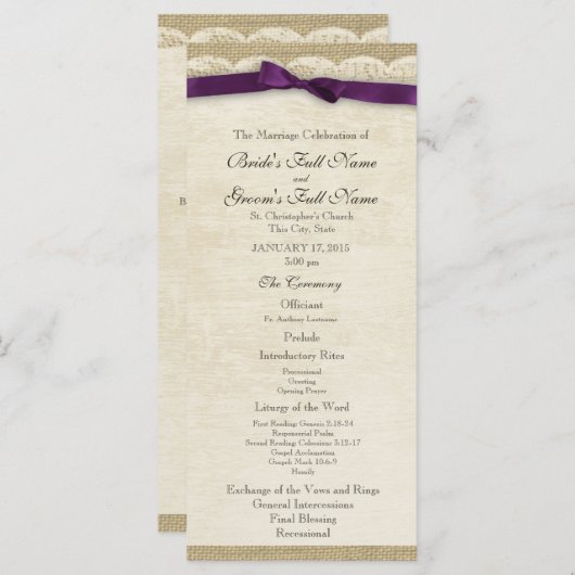 kant en Paarse boog bruiloft programma Programmakaart (Voorkant / Achterkant)