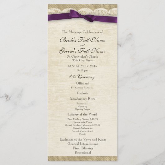  kant en Paarse boog bruiloft programma Programmakaart (Voorkant)