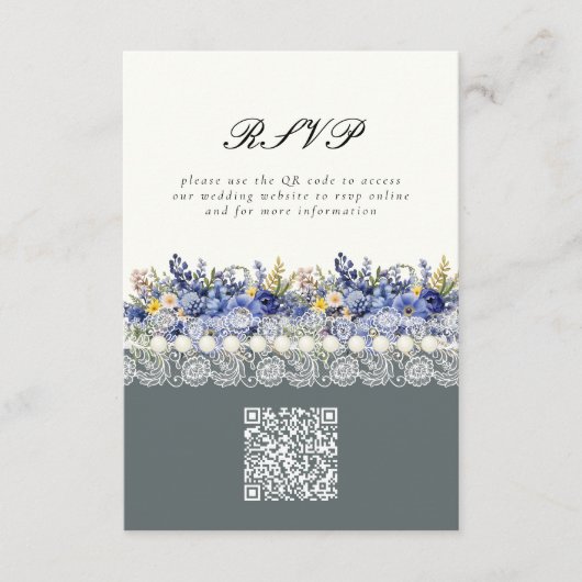  kant en parels Bloemen QR Code Huwelijk Informatiekaartje (Voorkant)