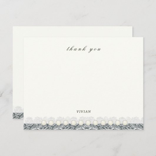  kant en parels bloemenbruiloft blanco bedankkaart (Voorkant / Achterkant)