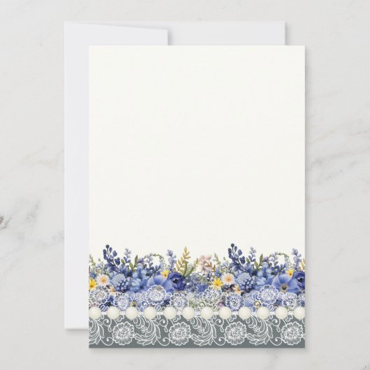  kant en parels bloemenbruiloft kaart (Achterkant)