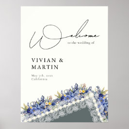 kant en parels bloemenbruiloft welkom poster