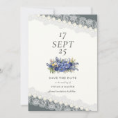  kant en parels bloemensave the date kaart (Voorkant)