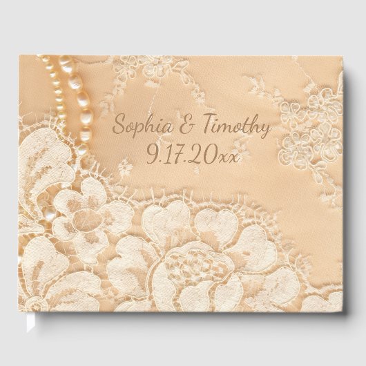 Kant en parels bruiloft gastenboek (Voorkant)