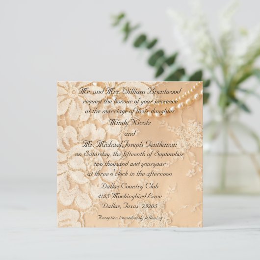 Kant en parels bruiloft kaart (Staand voorkant)