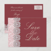 Kant en parels Raspberry Save the Date Briefkaart (Voorkant / Achterkant)
