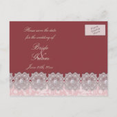 Kant en parels Raspberry Save the Date Briefkaart (Achterkant)