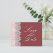 Kant en parels Raspberry Save the Date Briefkaart (Staand voorkant)