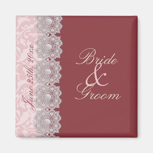 Kant en parels Raspberry Save the Date Magnet (Voorkant)