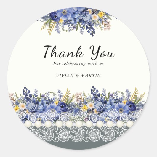 Kant en parels vintage bloemen bedank sticker (Voorkant)
