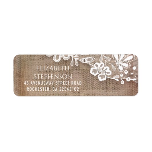  kant en rustieke burlap bruiloft etiket (Voorkant)